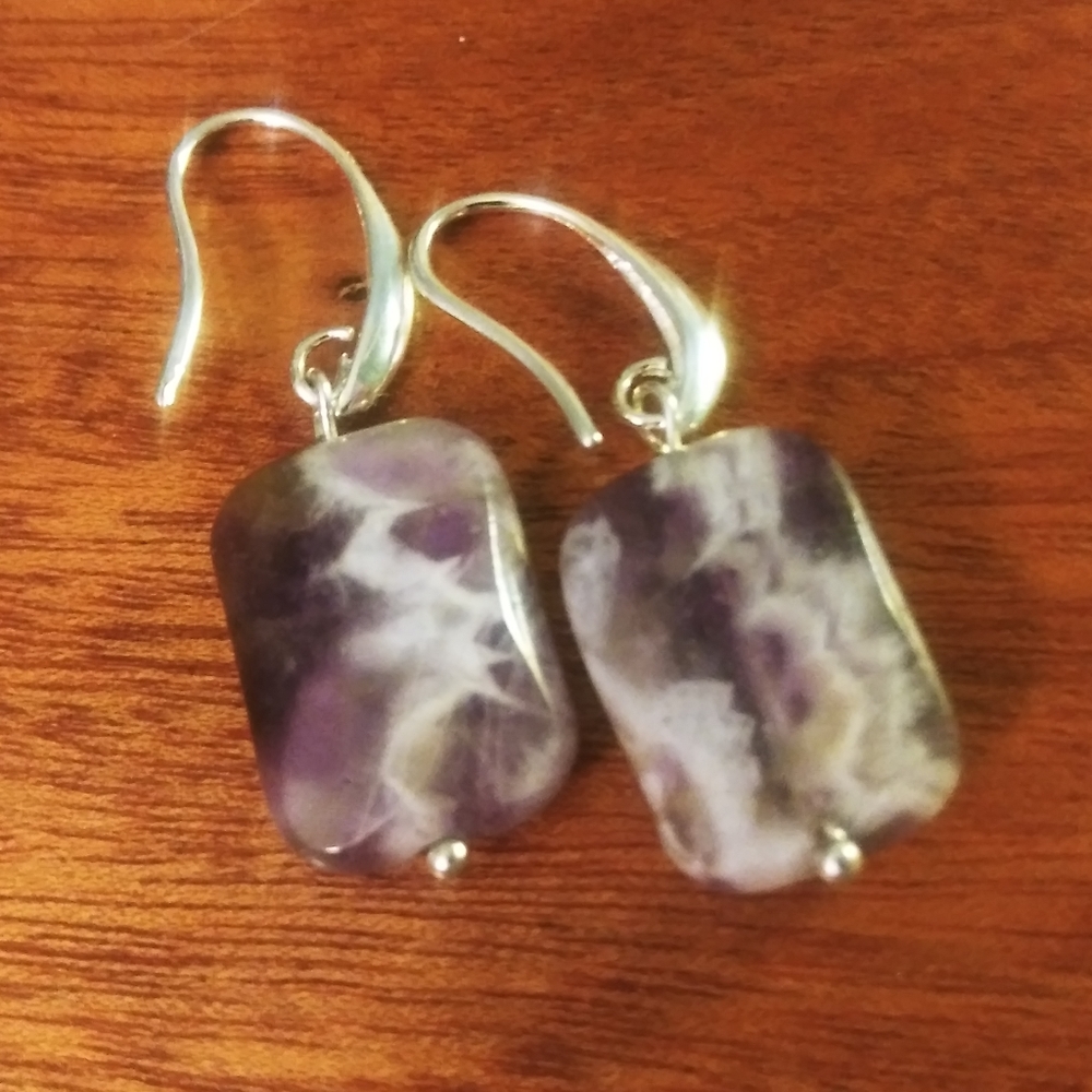 Real Amethyst Rectangular Drop Earrings